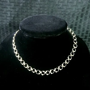 Vintage 926 Sterling Silver Necklace Circle Link Chain Ball Minimalist Style - Picture 1 of 4