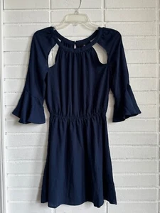 Three Hearts Navy 3/4 Bell Sleeve Cut Out Detail Dress -Size S - Picture 1 of 5