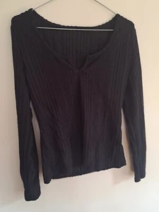 Frenchy Long Sleeve Black Notched Neck Knitted Tee Top Size 12 Large $4 EXPRESS - Picture 1 of 4