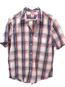 Levis Mens Shirt L White Blue Red Plaid Short Sleeve Button Standard Fit Collar - Picture 1 of 5