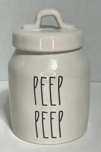 💥 NEW Rae Dunn “PEEP PEEP”Canister ~Baby Size~ White Easter Spring - Picture 1 of 5