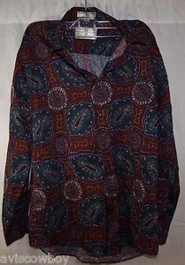Austin Reed Blue Red Paisley Disco Funky Casual Long Sleeve Shirt Men's M - Picture 1 of 4