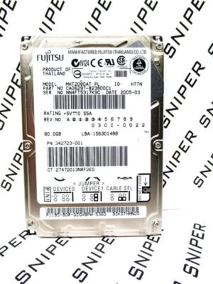 Fujitsu 80GB MHT2080AT CA06297-B23800C1 IDE Laptop Hard Drive - WIPED & TESTED - Image 1 of 4