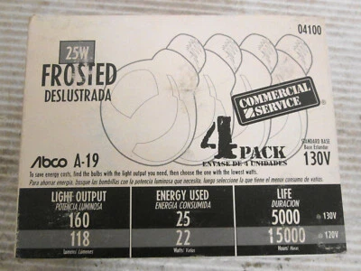 Abco A-19 25W 130V Frosted Light Bulbs (4) - Image 1 of 3