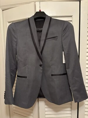 NUEVO CON ETIQUETAS JF J.Ferrar Hombres Sarga Plateada Tela Elástica Calce Ajustado Chaqueta 38 SH NUEVA CON ETIQUETAS Foto 1 de 2