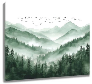 Mountain Sage Green Forest Abstract Wall Art for Bathroom Living Room 10x8 Inch - Picture 1 of 7