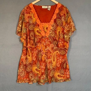 Top babydoll vintage New York Co donna 100% seta taglia 3x pizzo fatato euro rave - Foto 1 di 11