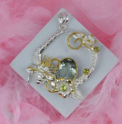 Ciondolo APE MIELE argento sterling massiccio peridoto pietra preziosa... - Immagine 1 di 3