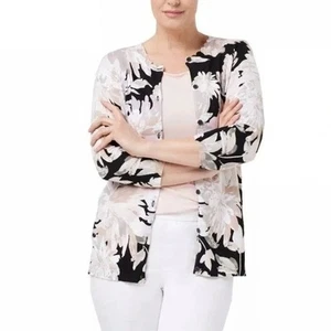Isaac Mizrahi Live Watercolor Floral Printed Cardigan Size Large Neutral Layers - Picture 1 of 7