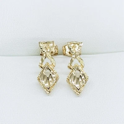 Vintage 14k Yellow Gold Arrow Arrowhead Knot Diamond Cut Triangle Stud Earrings - Image 1 of 4