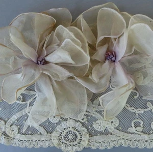 Antique Handmade MILLINERY Flowers ORGANDY Petals Rolled Edgs + PRINCESS LACE - Picture 1 of 7