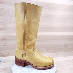 Vtg Frye Campus Banana Boots Women 7.5 M Yellow 14L Square Toe Western Marbled - Picture 1 of 15