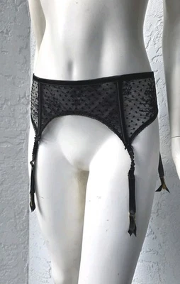 VICTORIA'S SECRET DREAM ANGELS Flocked Dots Lace Strappy Back Garter Belt  M L - Image 1 of 3