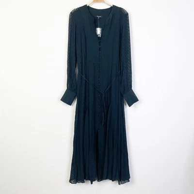 Madewell Tie-Waist Midi Dress in Clip Dot True Black Medium NT380 Sheer Work - Image 1 of 4