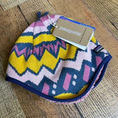Gorro Patagonia Baby reversível malha geo som azul rosa 6-12 meses novo com etiquetas - Imagem 1 de 4