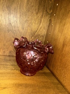 Fenton Hobnail Red Glass Vase Ruby Ruffled 4" Bottom Stamp - Picture 1 of 4