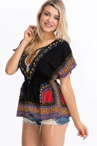 Womens Chic African Fashion Womens Top Black Multicolored One Size, - Picture 1 of 6