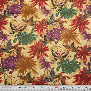 Metallic Butterflies & Florals Blank Quilting 2008 Tan Cotton HALF YARD Remnant - Picture 1 of 2