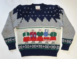 Vtg 80s Susan Bristol Sweater Sz 38 Wool Winter People Snowflakes Flaws See Desc - Picture 1 of 16