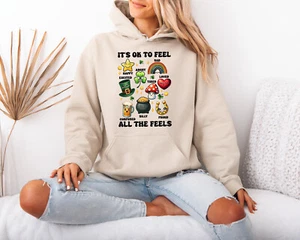 Mental Health Themed Hoodie for Women It's OK to Feel Hoodie Cute Emoticons Top - Picture 1 of 17