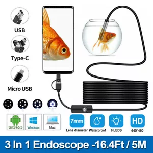 3-IN-1 USB Type-C Endoscope Inspection Borescope 5M Lens HD Camera IP67 1M/2M/5M - Picture 1 of 21