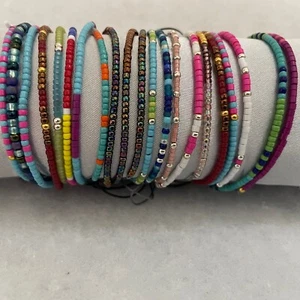 Tiny Stackables Adjustable 2mm Glass Seed Bead Bracelets Friendship - Picture 1 of 27