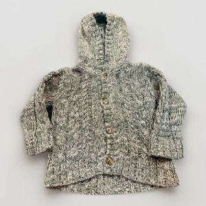 Baby Gap Green & Cream Cable Knit Hooded Button Up Sweater Size 6-12 Months - Picture 1 of 5