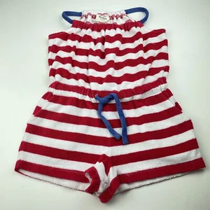 Girls size 5-6, Mini Boden, red & white stripe terry playsuit, GUC - Picture 1 of 6