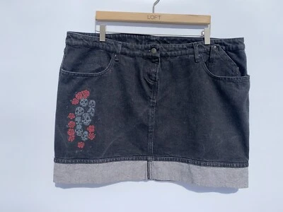 Lip Service Charcoal Skulls w/ Flowers Pockets Denim Skirt  22 - Image 1 of 4