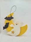 Ghost and Bats Wooden Wall Hanger Hand Crafted Halloween Crescent Moon Country