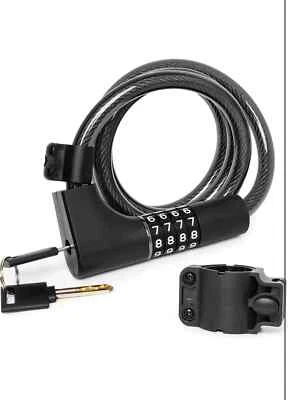 4FT Cable Lock with Combinition and 2 Keys Anti-Theft Bike Code Lock Black - Image 1 of 4