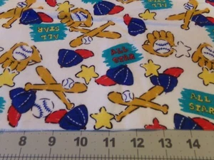 3/4YD X 42" FLANNEL"ALL STAR" HATS-BATS-PLUS TOSS/WHITE COTTON NEW #7443 - Picture 1 of 2