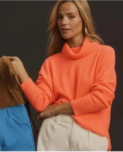 Anthropologie Cashmere Orange Mock Sweater Sz-L~ Stylish-Elegant- - Picture 1 of 12