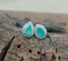 925 Sterling Silver Natural Emerald, CZ Woman Studs Beautiful Earring E-175