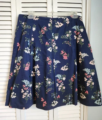 Falda Plisada Charter Club Azul Marino Floral Cottagecore Preppy Talla 10 P  Foto 1 de 4