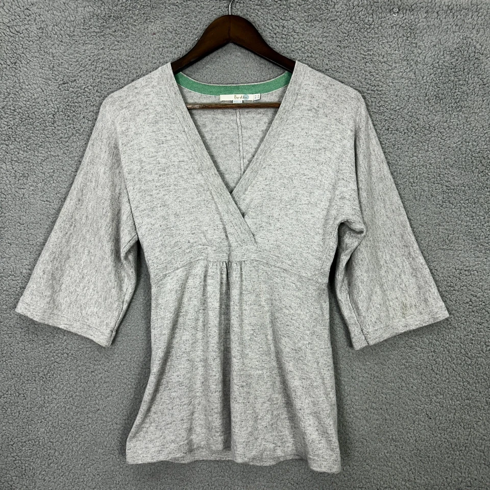 Suéter Boden Mujer 4 Gris Babydoll Cuello en V Manga Kimono Minimalista Acogedor Cálido Foto 1 de 4