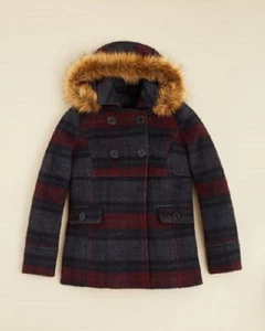 CoffeeShop Kids Girls' Faux Fur Trim Zip Jacket, Festive Plaid, Size L. - Picture 1 of 1