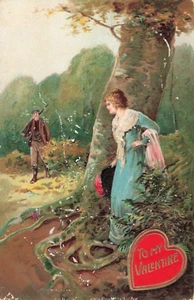 A mi San Valentín, corazón rojo, linda pareja, en relieve, postal vintage - Imagen 1 de 2