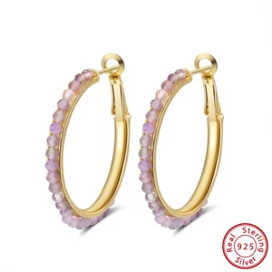 BENIAMINO Ohrringe Creolen 925 Sterling Silber Natur Amethyst Handmade 14K OVP - Picture 1 of 12