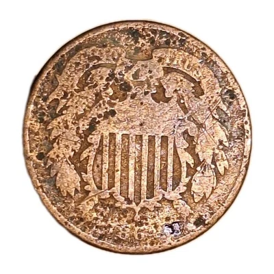 1864 2 Cent Copper Decent Details Heavily Pitted First Coin With In God We Trust - Image 1 of 4