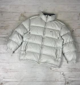 Vintage Nike Puffer Jacket 00s Dowm Swoosh Men Size XL White - Picture 1 of 22