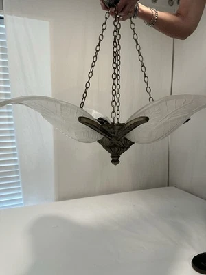 复古 20 世纪 30 年代法国艺术装饰 4 灯滑灯罩吊灯叶图案 — 第 1/4 张图片