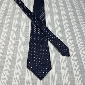 VTG Hardy Amies London Blue Neck Tie Necktie #0314 Skinny Dots Flowers Silk - Picture 1 of 9