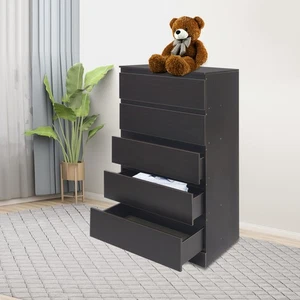 60*41*109cm Glatte Aufbewahrungsschrank Mit 5 Schubladen - Nussbaum Schwarz - Bild 1 von 15