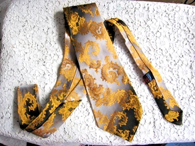 VTG RHODIA IRRIDESCENT SILVER GRAY/METALLIC GOLD PAISLEY BROCADE NECKTIE- FRANCE - Image 1 of 4