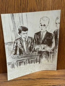 1969 Foto schizzo aula di tribunale di Ronald Ritz raffigurante Sirhan B. Sirhan & Defense - Foto 1 di 5