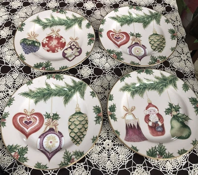 4 American Atelier 8” Dessert Plates Christmas SANTA ornament VINTAGE STYLE - Image 1 of 4