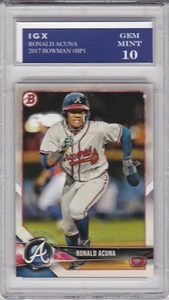 RONALD ACUNA JR. ROOKIE CARD Graded GEM MINT 10 RC Braves 2017 BOWMAN BASEBALL - Picture 1 of 1