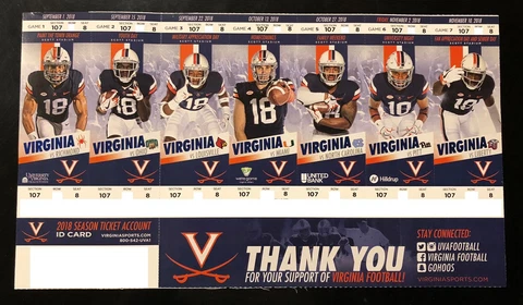 2018 Virginia Cavaliers Football Collectible Ticket Stub - Choose Any Home Game Cover