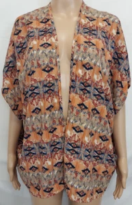 PERSAYA Open Cardigan Size Large Tan, Blue Geo Print Kimono - Picture 1 of 12